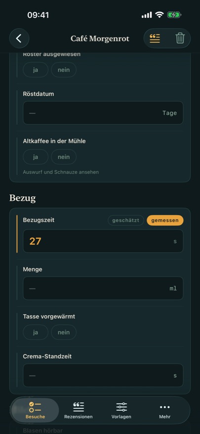 Bei jedem Wert steht, ob gemessen oder geschätzt.