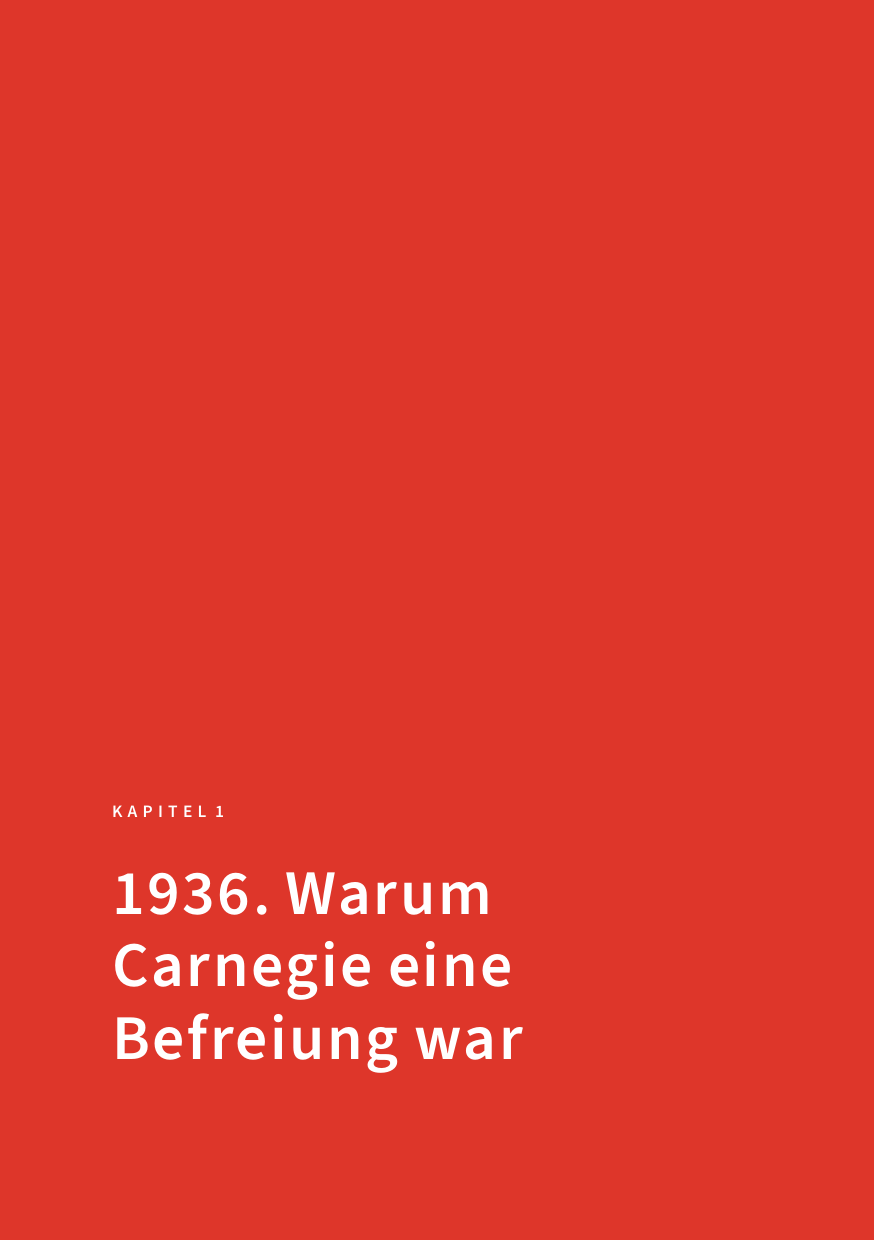 Chapter opener: the whole page in red, number and title in white at the foot