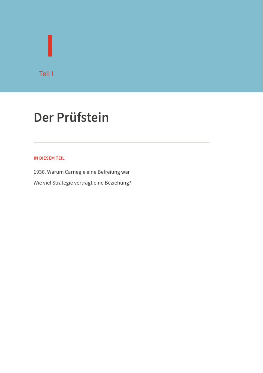 Part opener: a blue band across the full page width, roman numeral and title